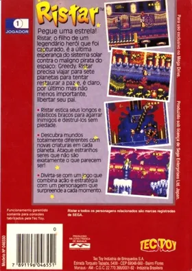 Ristar (USA, Europe) (August 1994) box cover back